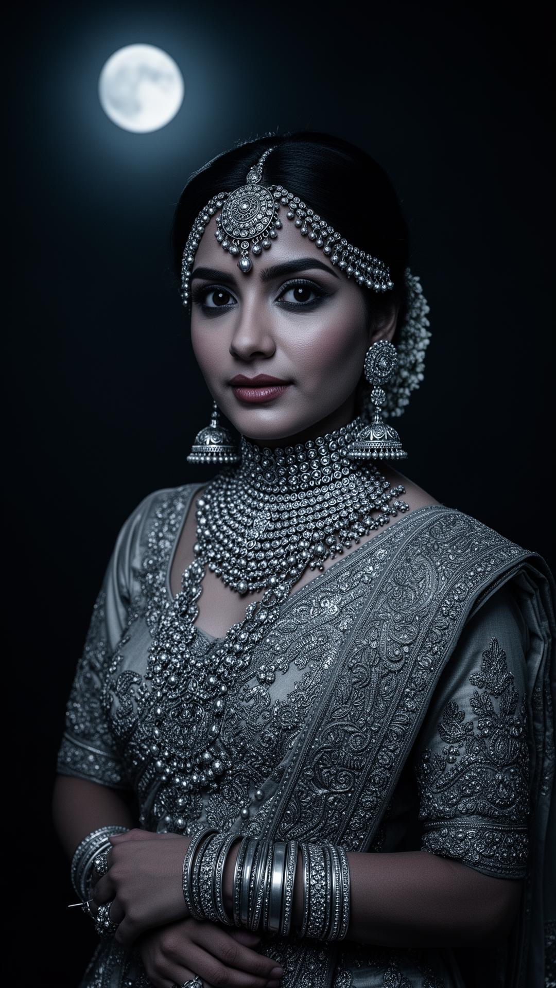 Bride wearing oxidised sterling silver bridal jewellery by Gangaur Jewelers